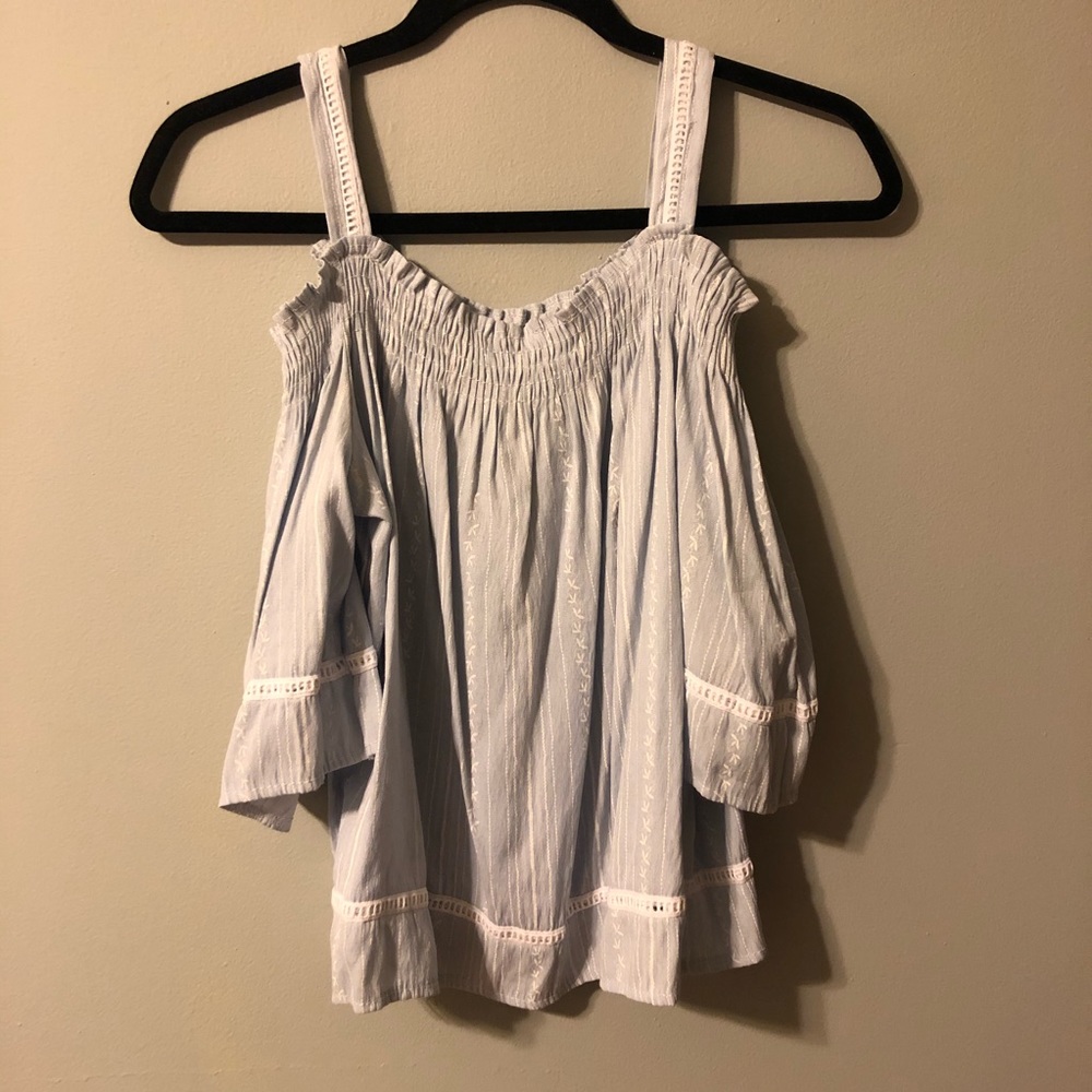 Blue and White Cold Shoulder Blouse Size S